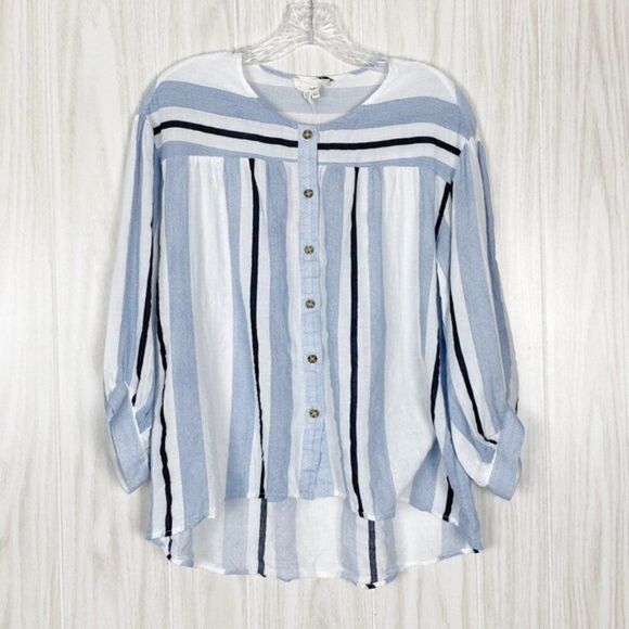 Tops - The Kroner | Blue Mixed Stripe Button Down Shirt Size XS